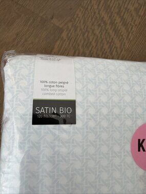 Anne De Solene King Fitted Sheet Satin Bio Blue White Hesperides